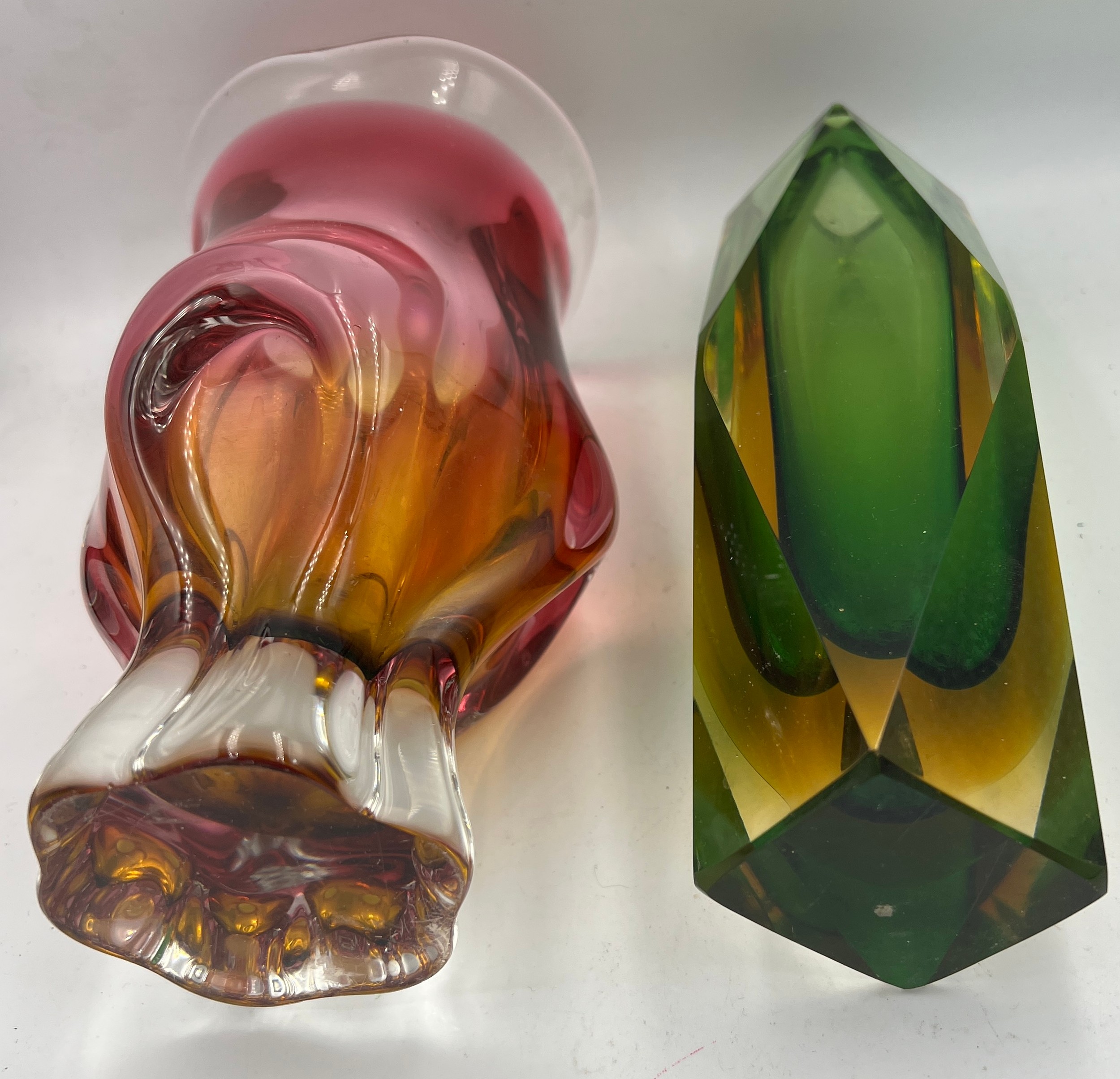 Two mid 20thC glass vases to include Murano sommerso 21cm h and Czechoslovakian Chribska. - Image 3 of 5