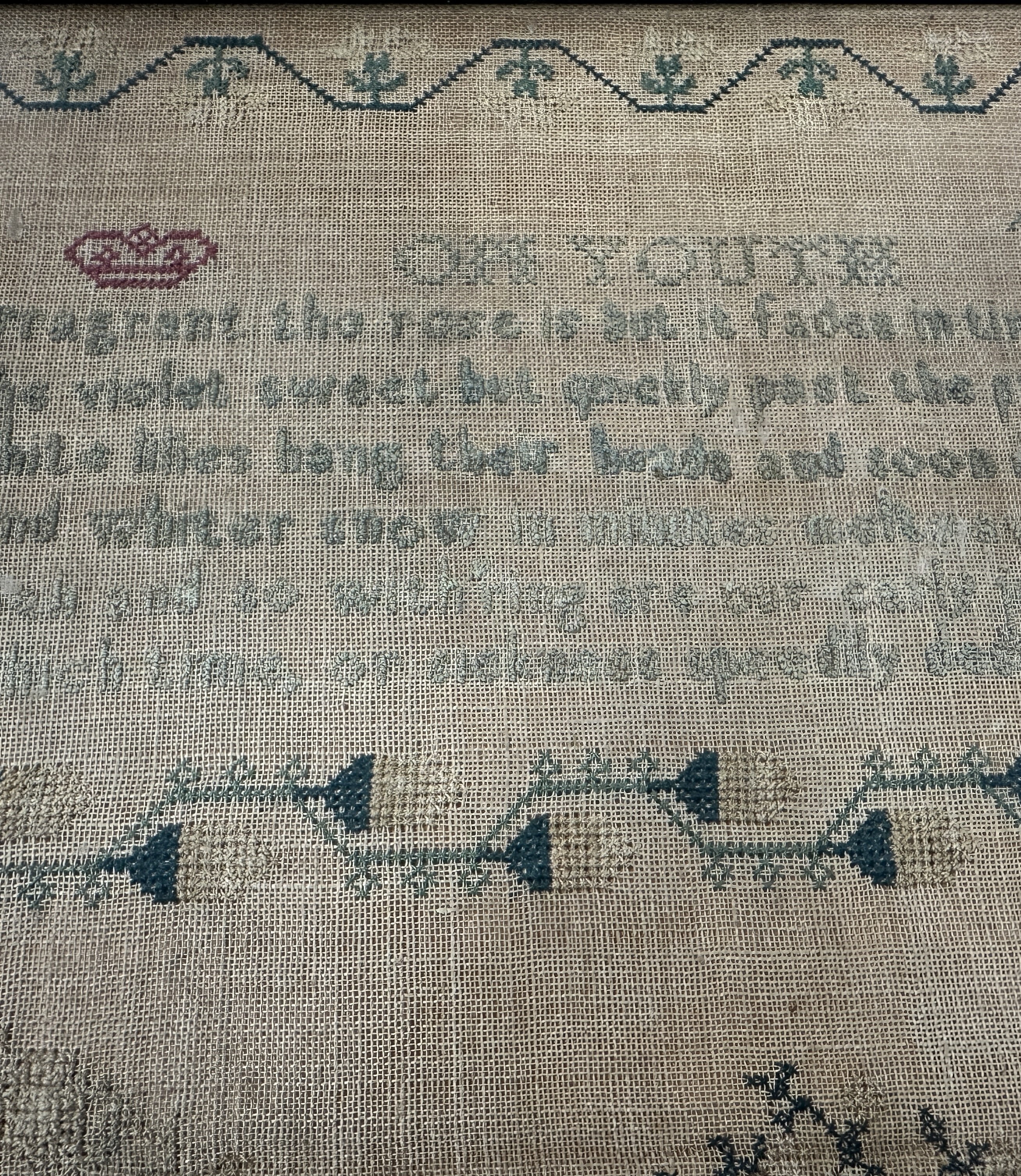 Three early 19thC cross stitch samplers to include times table Mary Whittle’s work 1816, 32cm x - Image 9 of 11