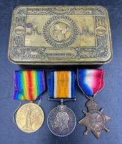 A Princess Mary Tin trio to include Victory Medal, WWI, Great War Star, War Medal. 217375 C.H.