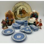 Various ceramics: Royal Doulton figurines, Uncle Ned HN 2094, Forty Winks HN 1974, Falstaff HN 3236,