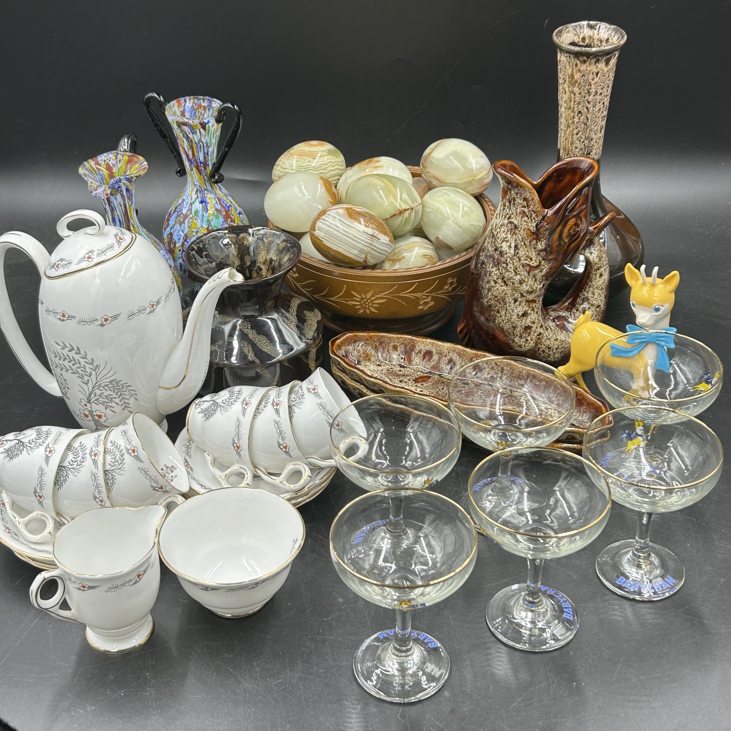 Collection of ceramics and glass to include Vintage plastic Babycham Bambi with 6 glasses, 2