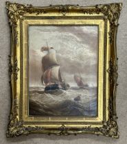 Henry Moore RA, ROI, RWS (1831-1895) oil on canvas of a sailing barge off the coast. Signed lower