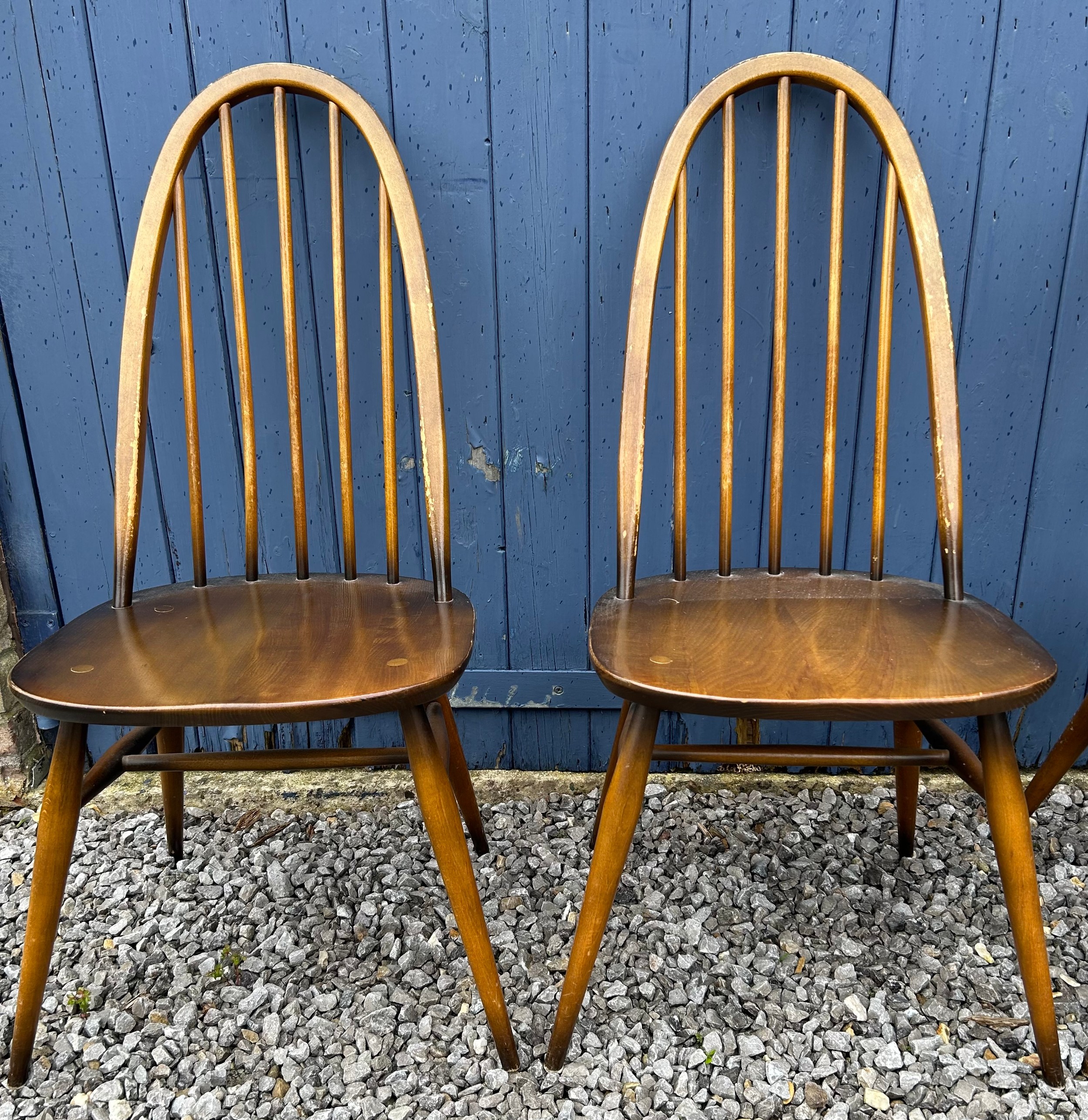 Five Ercol Quaker stick back dining chairs 95cm back, 42cm seat. - Image 2 of 13