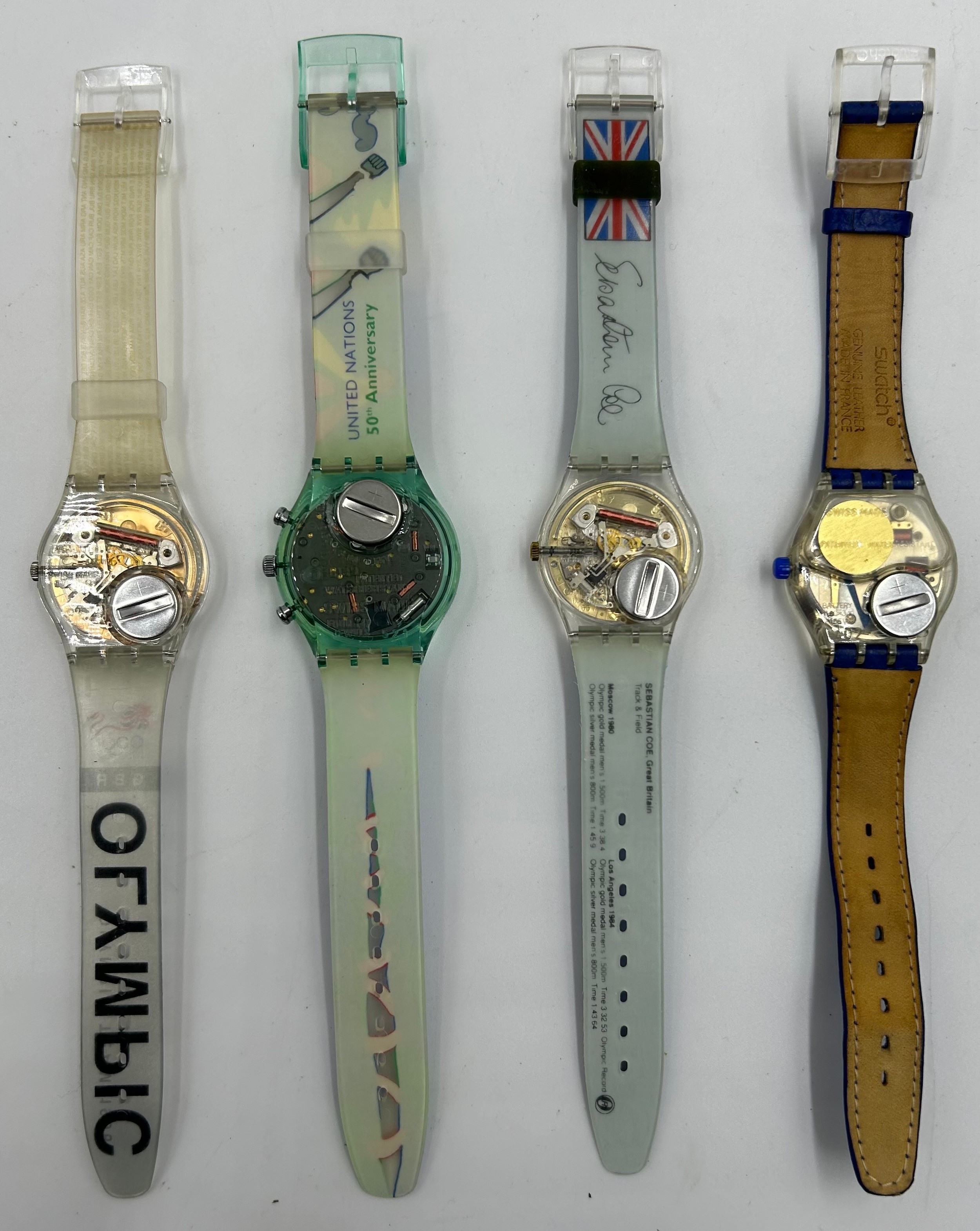 Four Swatch Watches: 50th Anniversary of The United Nations, 1996 Atlanta Olympics Team GB, SLK100 - Bild 4 aus 4