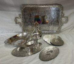 Selection of good quality silver plate including a large tray measuring 50cm x 37cm; 1930's bachelor