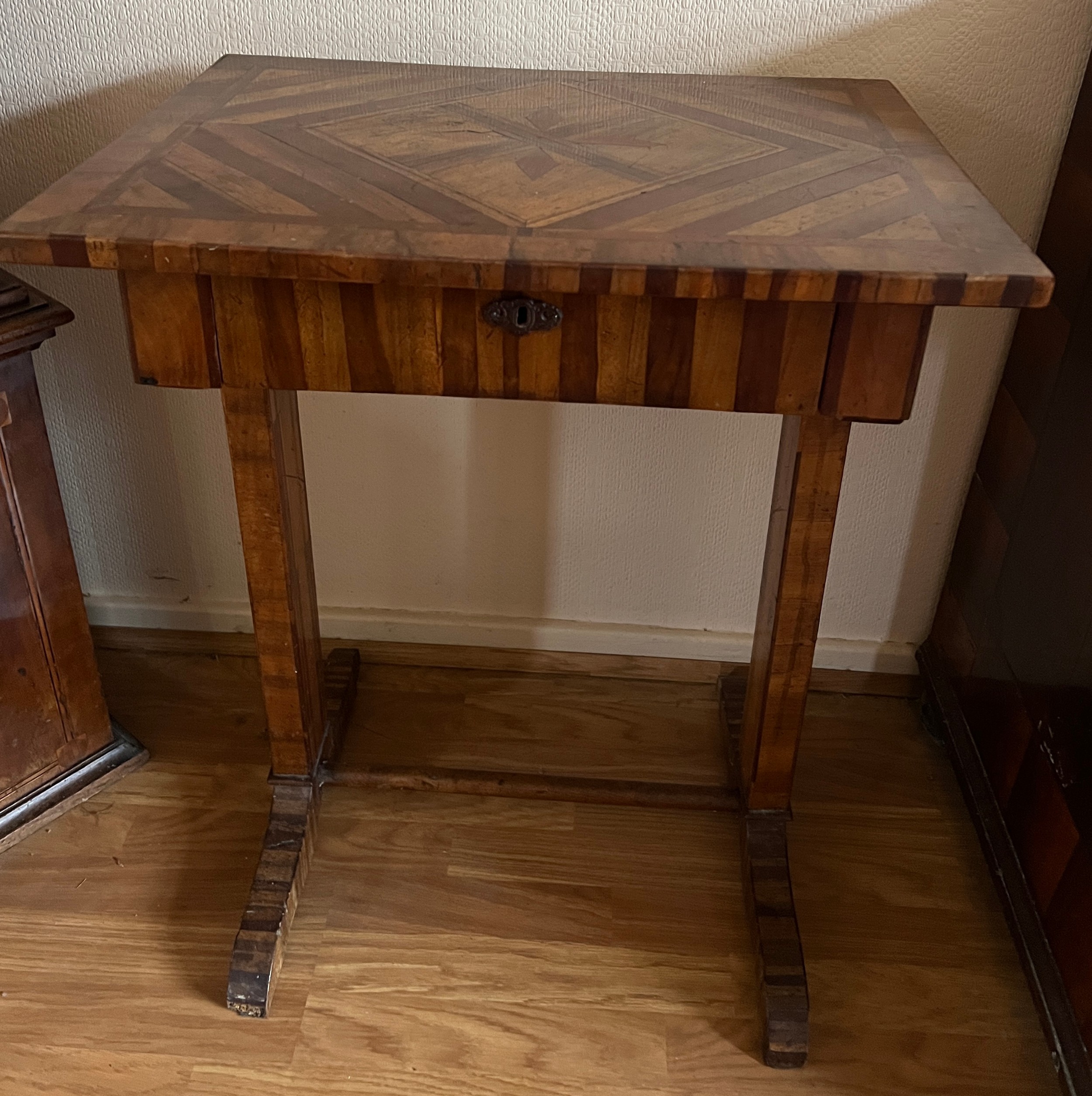 A 19thC/18thC Austrian side table with pull out drawer to front. 63cm w x 47cm d x 76cm h. - Image 4 of 10