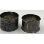 Two hallmarked silver Masonic napkin rings. West Smithfield Lodge 1623 and Southern Star Lodge 1158,