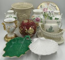 A quantity of ceramics to include a Herend Hungary hand painted leaf dish 26cm l, a Spode Limited