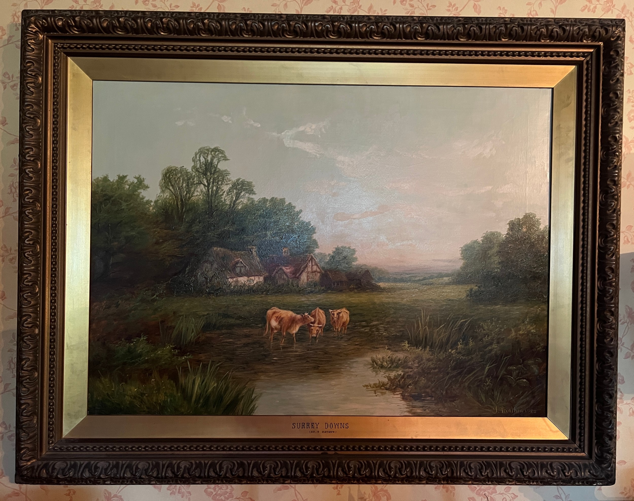 T Mathew, ‘Surrey Downs’. An oil on canvas painting in gilt frame. Signed lower right T.Mathew 1885. - Bild 2 aus 4