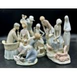 A quantity of Lladro: Girl with Milk Pail 23cm h, Girl with Dog Pulling on Skirt, Girl with Pigs
