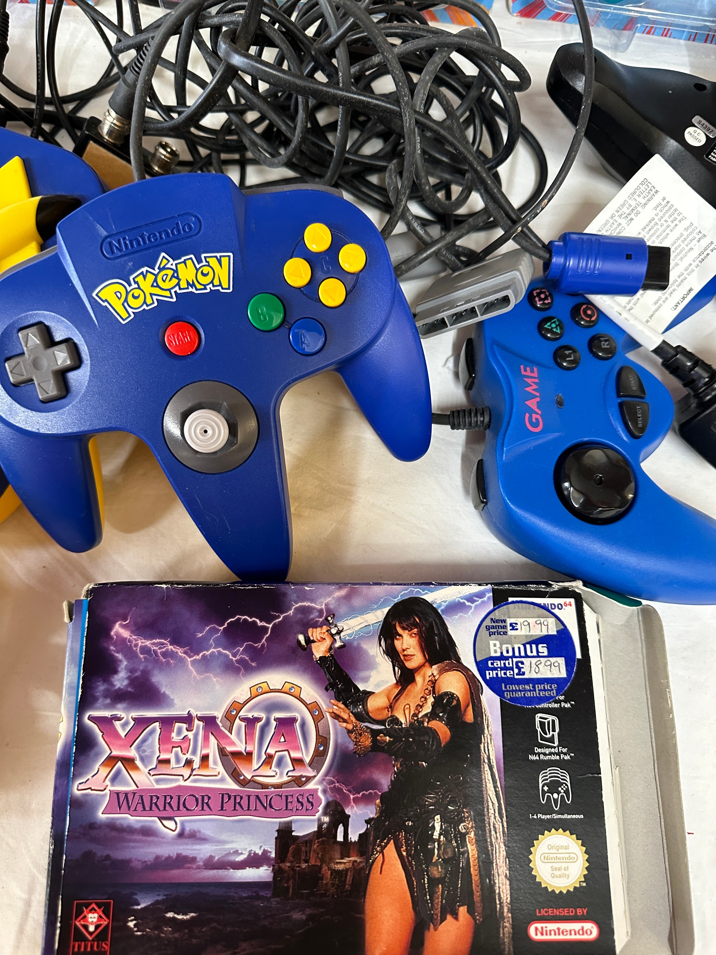 A Nintendo 64 Pikachu Pokémon games console with Pikachu controllers and 2 others, a Xena Warrior - Image 5 of 5