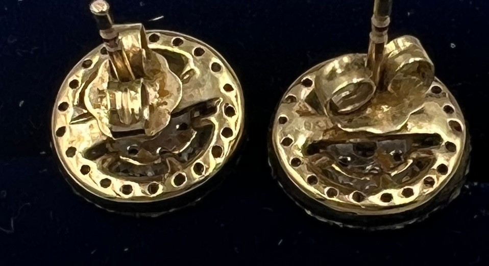 A pair of yellow gold earrings set with diamonds. Size 11mm d. Weight 3gm. With certificate of - Image 2 of 2