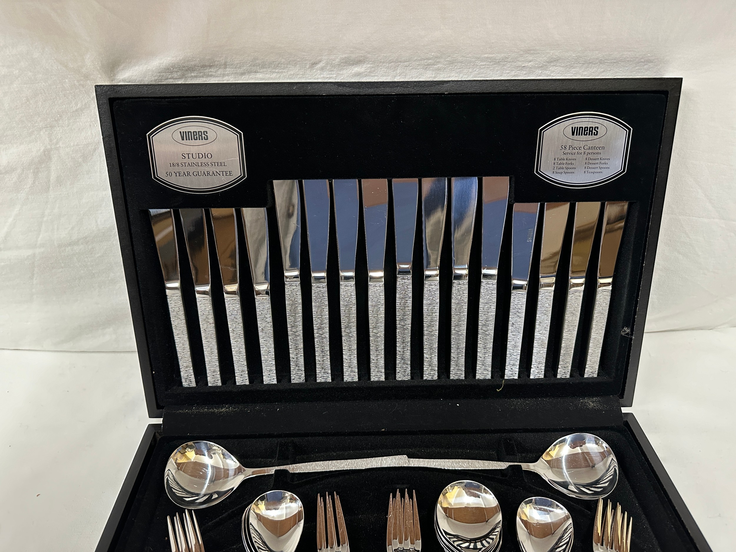 A Viners 8 piece canteen of cutlery by Gerald Benney, missing 1 teaspoon and 1 dessert fork (56). - Image 2 of 5