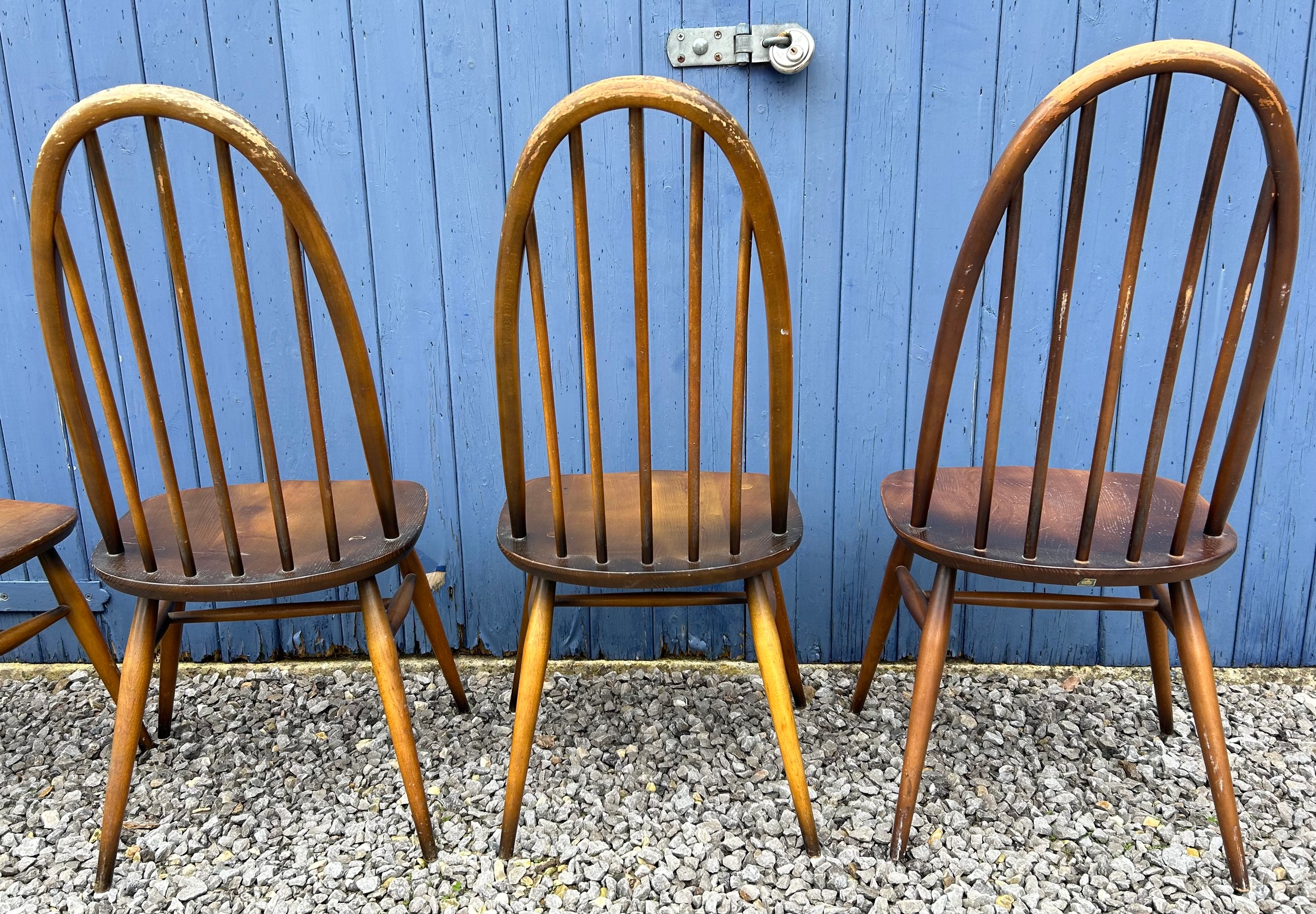 Five Ercol Quaker stick back dining chairs 95cm back, 42cm seat. - Image 6 of 13