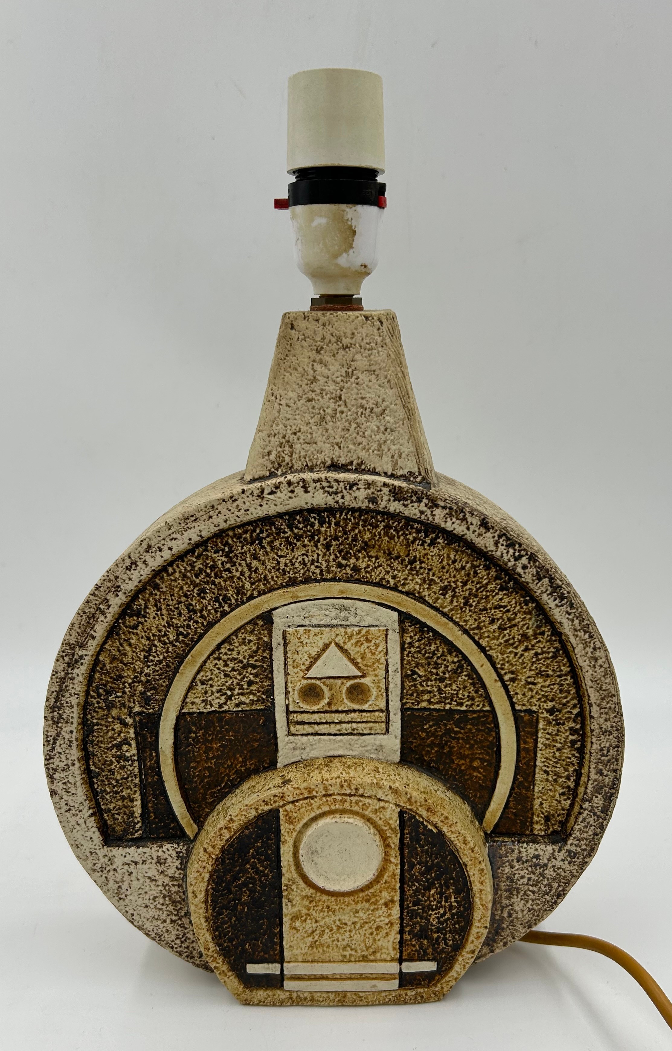 Troika Pottery Wheel Lamp with geometric relief motifs. Signed to base Troika Cornwall. Ht to top of
