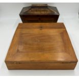 A 19th inlaid rosewood two compartment tea caddy 33 x 18cm h together with a 20thC writing slope