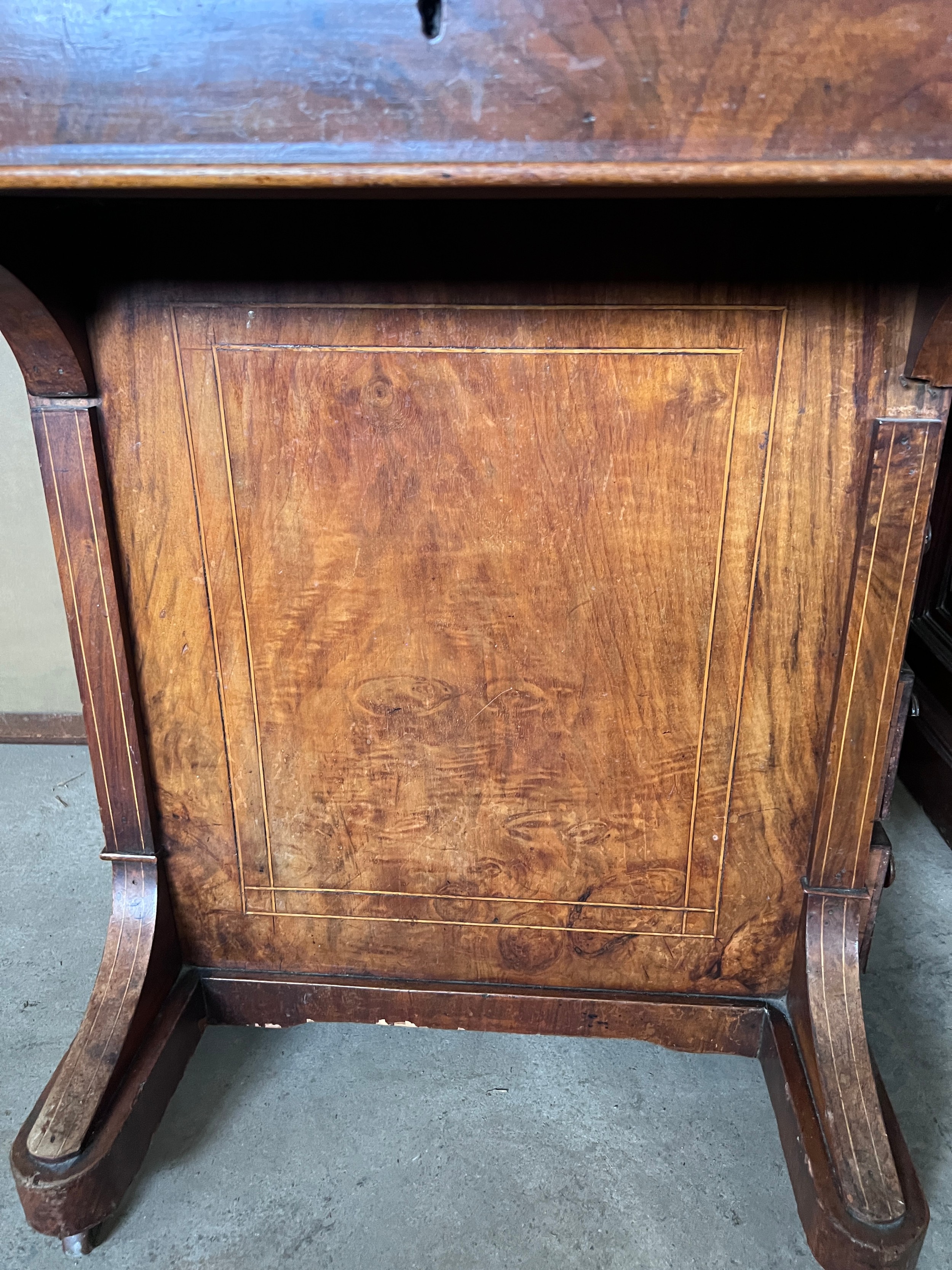 A 19thC walnut Davenport desk with bird’s eye maple interior. 81cm h x 53cm w x 54cm d. - Image 2 of 6