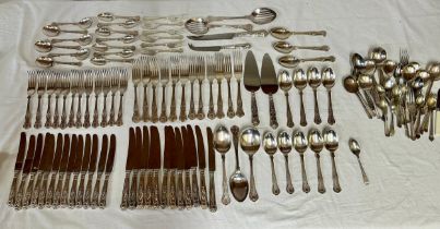 Hallmarked silver to include 2 x pie servers 1985, cheese knife 1982 and cake knife 1979, all