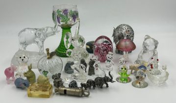 Collection of miniature glass animals and other items to include elephants, Swarovski etc.