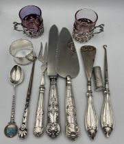 Various silver items to include Lipstick holder, napkin ring, Cup holders by William Comyns, boxed