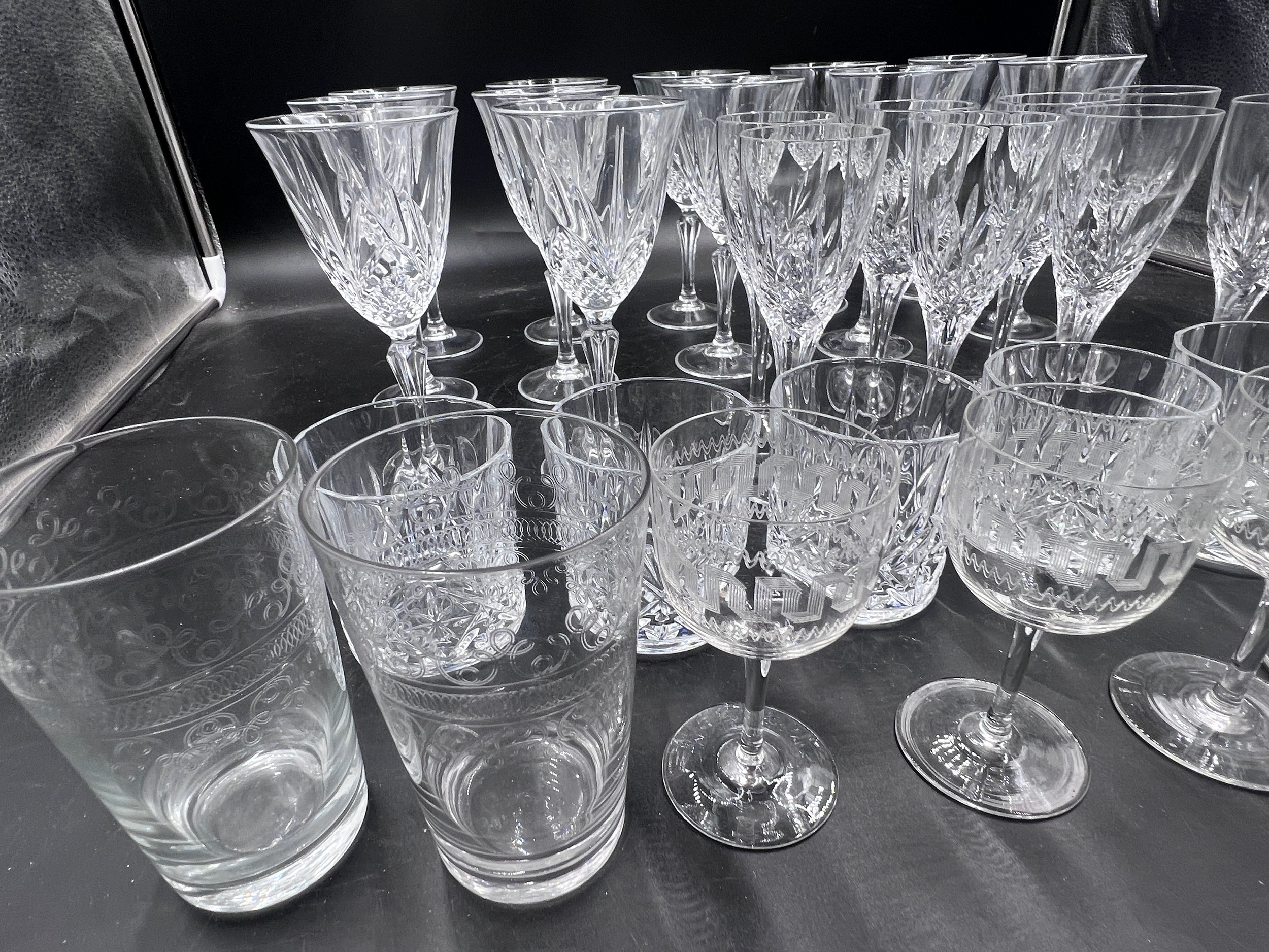 A collection of glass to include champagne flutes, wine glasses, whisky tumblers etc. approx 34 - Image 2 of 8