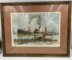 Harry Hudson Rodmell (1896-1984), a watercolour of a 1920's trawler in need of painting circa