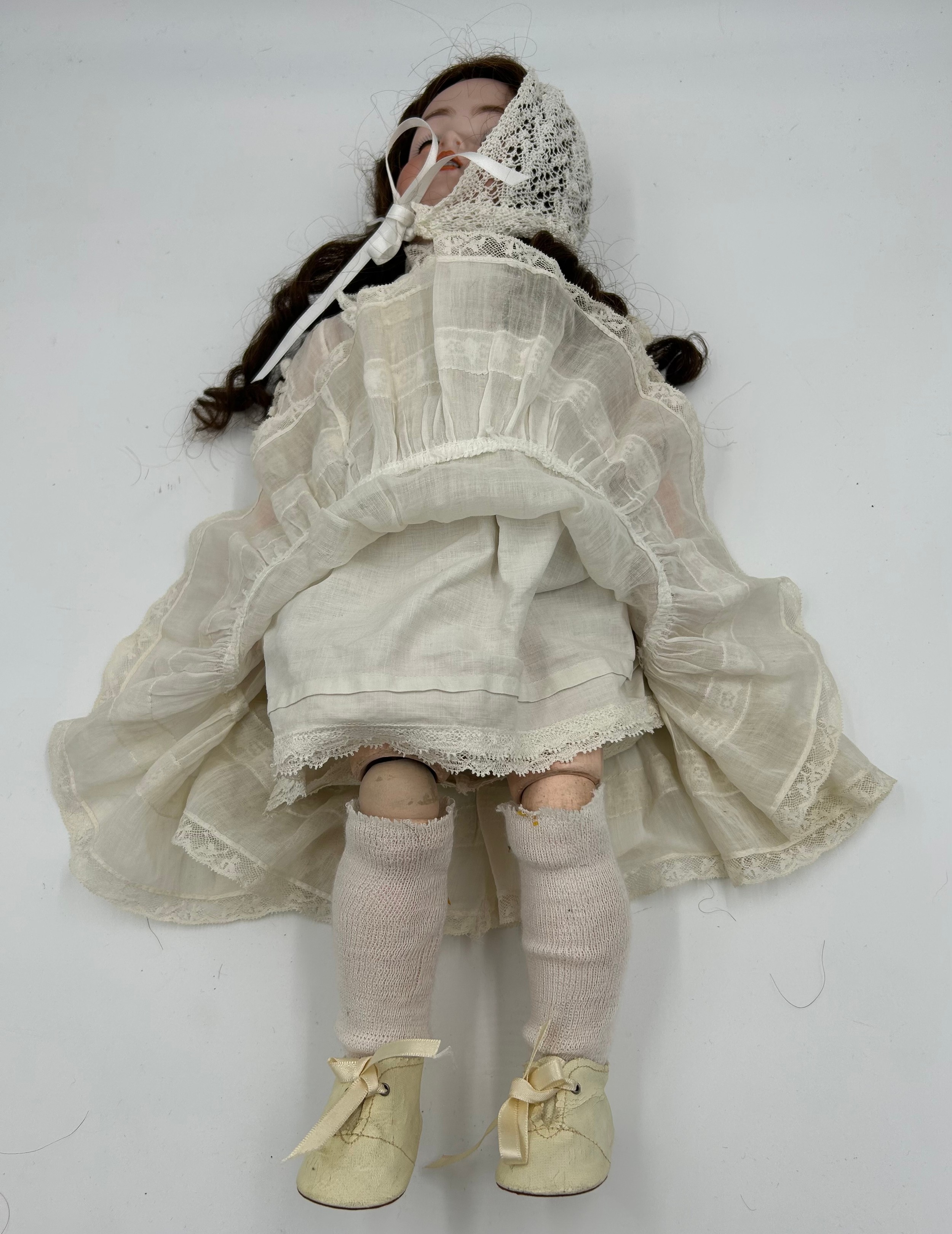 A Simon & Halbig Bisque Porcelain headed doll (57cm) stamp to the neck, with mechanical blue eyes, - Bild 8 aus 10