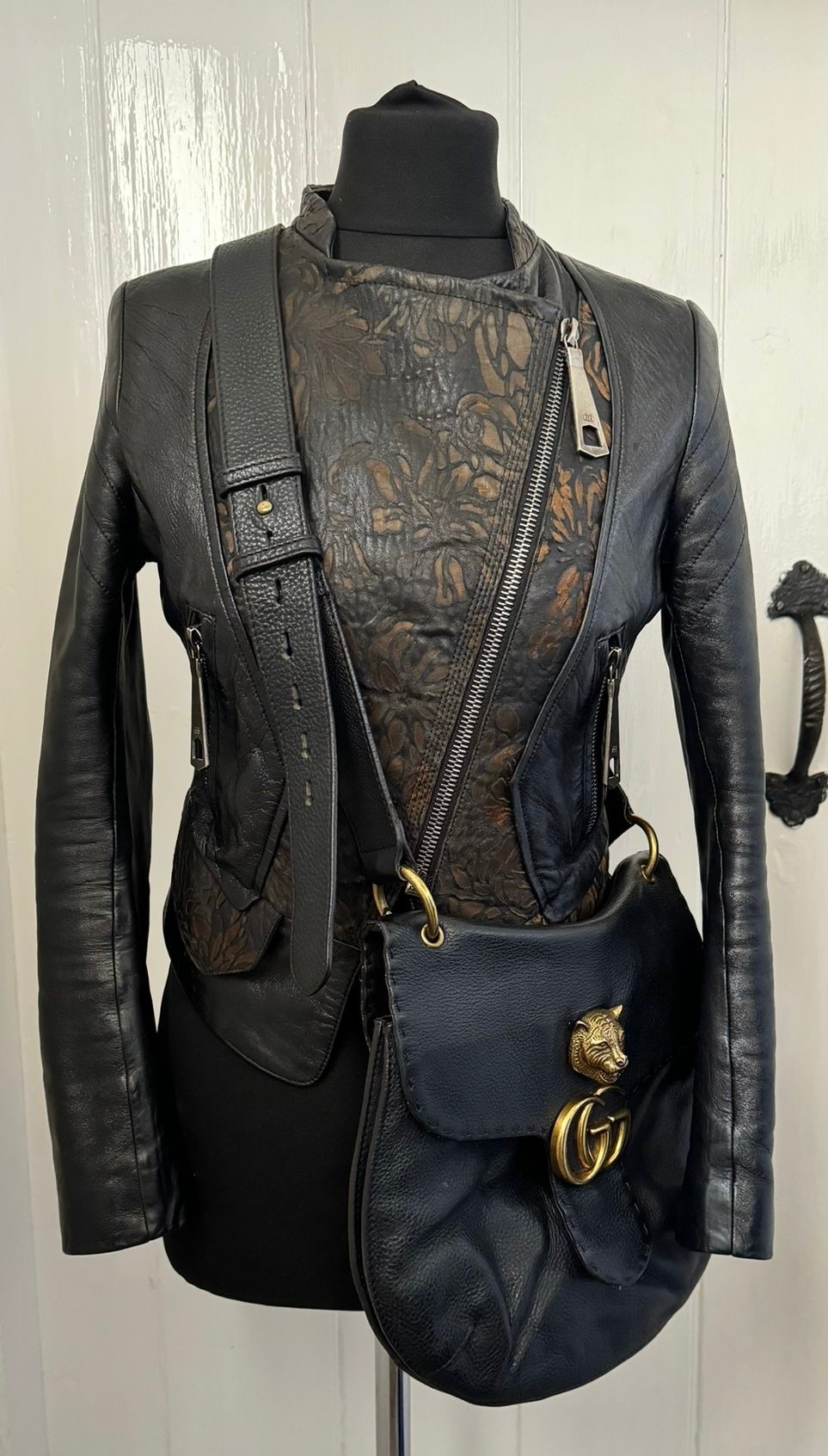 A real black leather jacket by Deja - Vu along with a genuine black leather Gucci Marmont bag. - Image 11 of 11