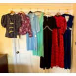 Various vintage clothing to include a 60's red dress by Kati at Laura Phillips size 36, a blue dress