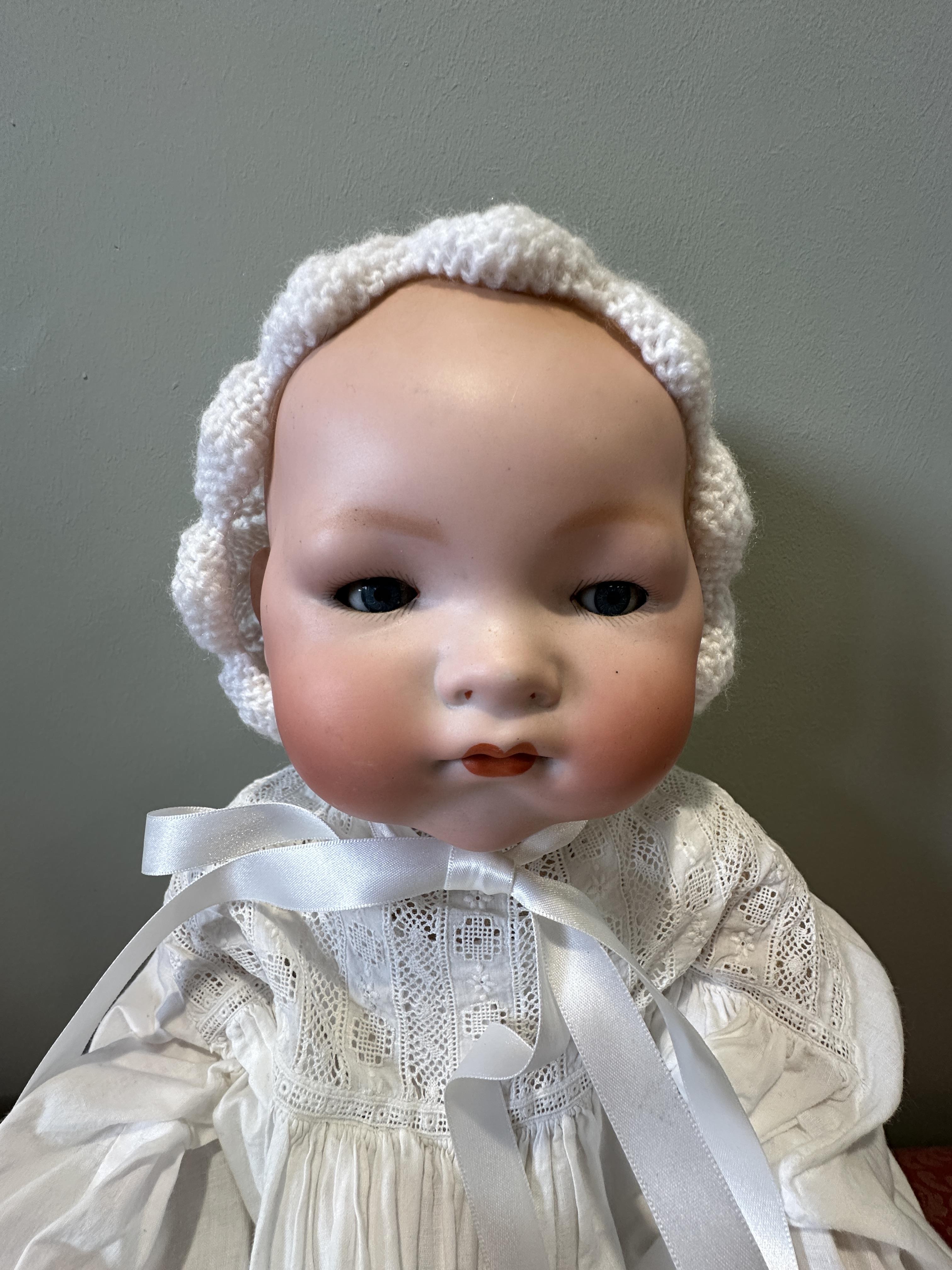 One Armand Marseille bisque headed doll in white cotton gowns. Marked A.M. Germany 341/8 - Image 4 of 5