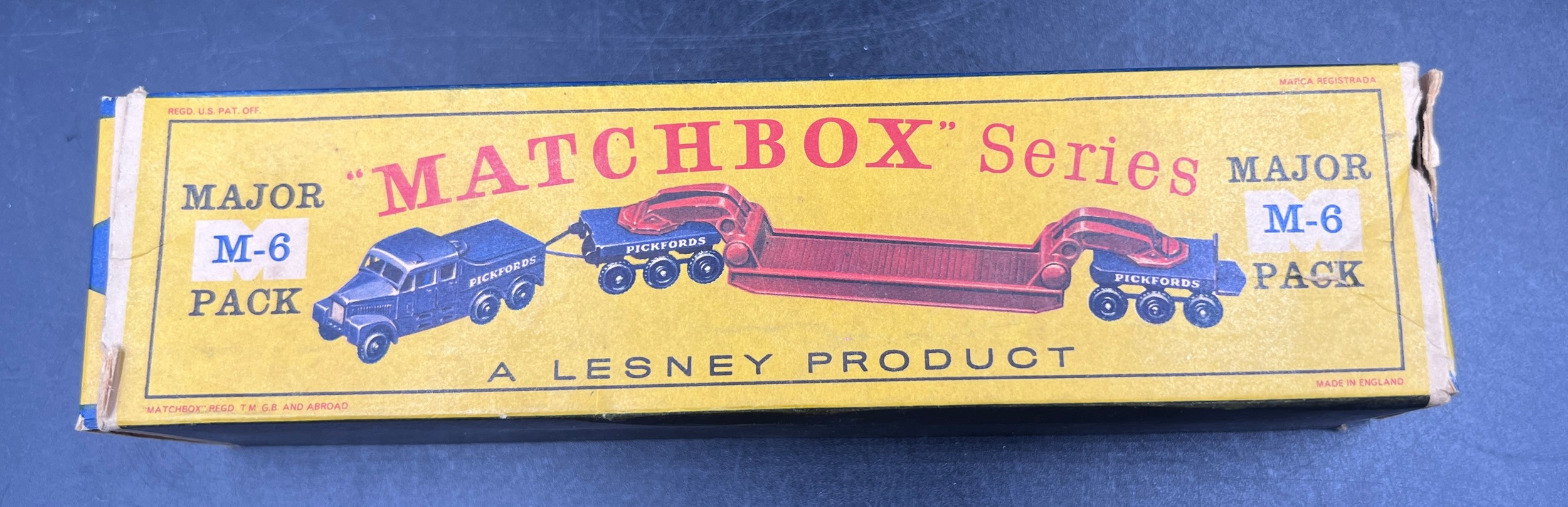 A boxed Lesney 'Matchbox' series M-6 Major pack Pickfords 200 ton transporter, dark blue tractor - Image 2 of 8