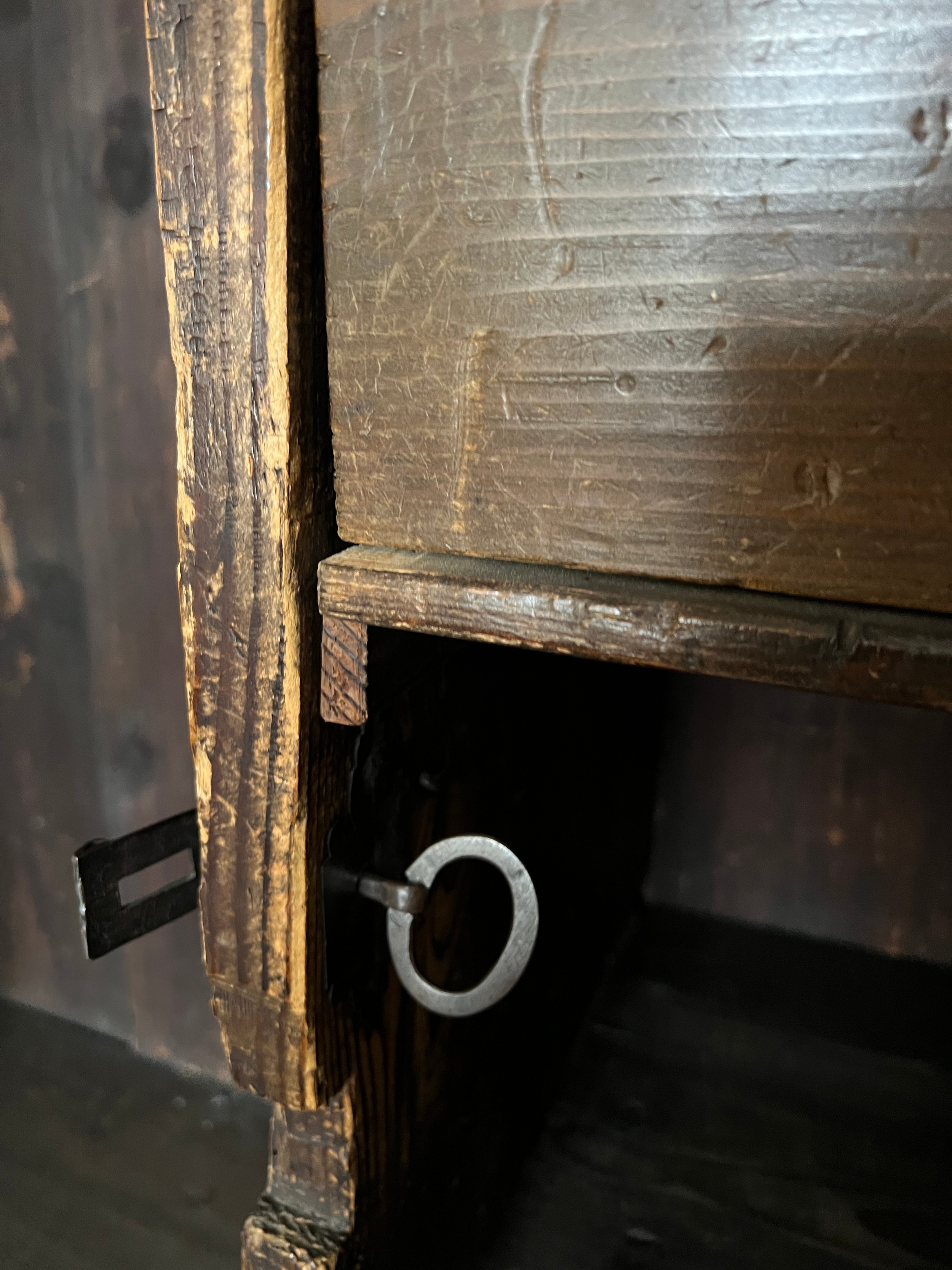 An 18thC Austrian inlaid two door wardrobe on bun feet. Dated 1727 to the top. 202cm h x 57cm d x - Image 13 of 20