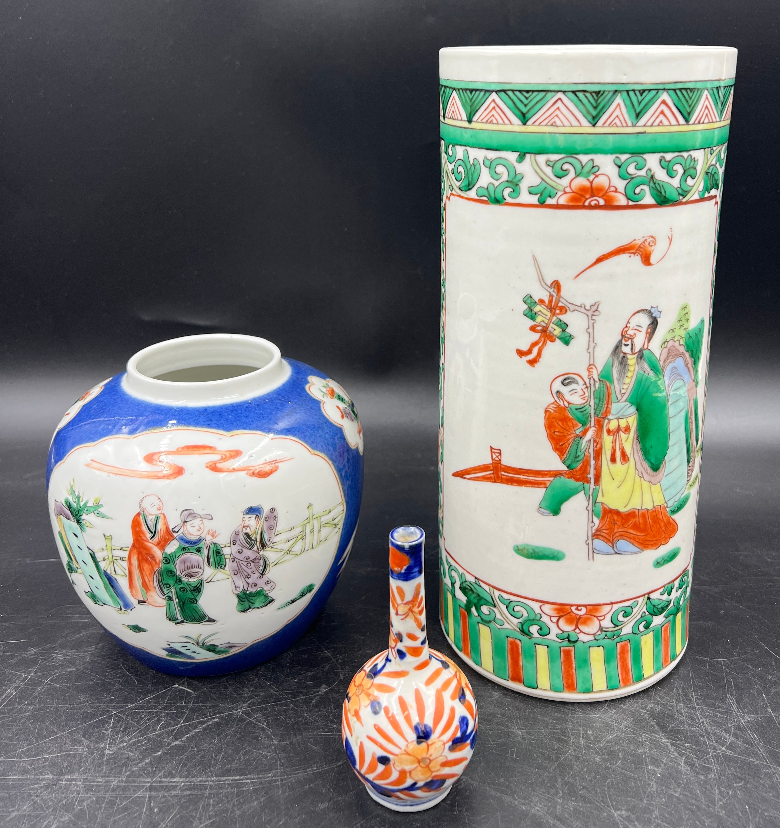 Chinese and Japanese ceramics to include ginger jar, famille verte vase 25cm h and an Imari - Image 2 of 4