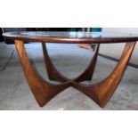 A mid 20thC G Plan circular rosewood table with glass top. 84cm d x 46cm h.