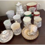 A collection of 19thC commemorative Christening and marriage mugs, cups and jugs.