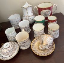 A collection of 19thC commemorative Christening and marriage mugs, cups and jugs.