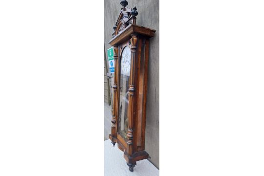 A 19thC double weight Vienna wall clock. 135cm h x 45cm w x 18cm d. - Image 3 of 6