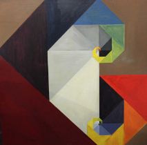 Sheila and Nigel Walters NOUS (mid-20th century) abstract infinite spiral, oil on canvas, The two