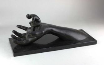 Y Lorenzo Quinn (b 1966), Hand of God, bronze sculpture on marble base, 40cm, edition 26/99,