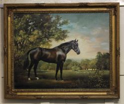 Y Joy Stanley Ricketts (b 1929), study of a black racehorse, 'Rip-Rap', oil on canvas, signed and