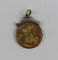 A Victorian gold half sovereign dated 1900 in 9ct loose pendant mount