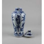 A Chinese blue and white porcelain vase decorated with panels of figures and birds, character