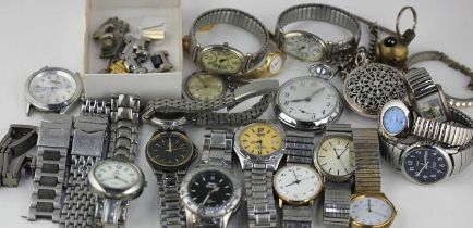 A quantity of steel and gilt metal cased bracelet wristwatches, and other items (a/f)