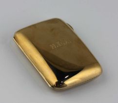 A 9ct gold curved rectangular cigarette case, presentation inscribed within, the exterior initial