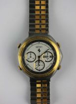 A Ferrari steel and gilt metal gentleman's bracelet wristwatch, the signed dial with three