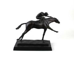 Y Philip Blacker (b 1949), bronze equestrian sculpture of racehorse and jockey, Lester Piggott on