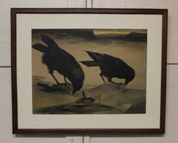 Adriaan J van't Hoff (Dutch, 1893-1939), two crows, lithograph, 35cm by 47cm