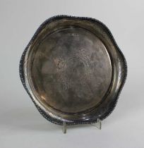 An Edward VII silver card tray with beaded edging and blank cartouche maker Atkin Brothers Sheffield