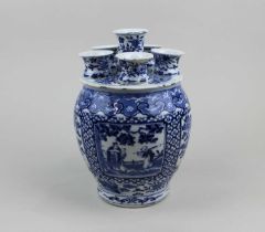 A Chinese blue and white porcelain tulip vase baluster form of flowers, foliage and figures,