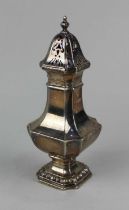 A George VI Silver sugar caster with pierced top and baluster body, maker Edward Barnard & Sons
